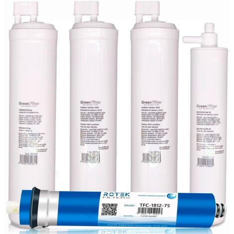 Kit di 4 filtri di ricambio per osmosi inversa, marca Green Filter, tipo CS, con post-filtro CS e membrana RO