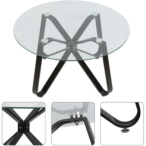Table D'appoint Basse en Verre Trempé,Minimaliste Moderne, Ronde,Protection  du Plancher, Armature Métallique Rigide