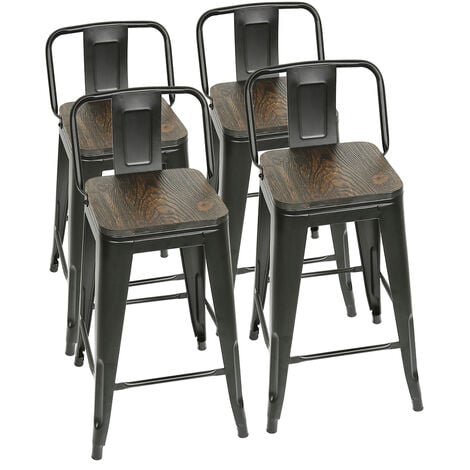 Lot de 4 tabourets de bar hauts avec plaque d'assise 丨63.54242cm丨Vintage丨Backrest can be detached丨Noir