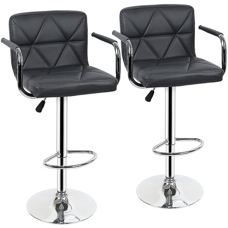 Lot de 2 Tabourets de Bar, Chaises Haut, Hauteur Réglable, Revêtement en  PU, Rotatif sur 360°, avec Dossier et Repose-Pieds, Pied Chromé, 39 cm (L)  x 38 cm (l) x 89-109 cm (