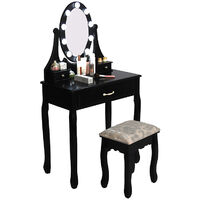 Coiffeuse avec Lumière LED Miroir Ovale Table de Maquillage Contemporain avec Tabouret 75*40*139cm - noir - Noir