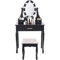Coiffeuse avec Lumière LED Miroir Ovale Table de Maquillage Contemporain avec Tabouret 75*40*139cm - noir - Noir