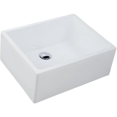 Pila lavadero 48x38x19 cm 78615002 – Porcelaine blanche sanitaire – Installation sur plan de travail – Compatible avec valve standard – Valadares