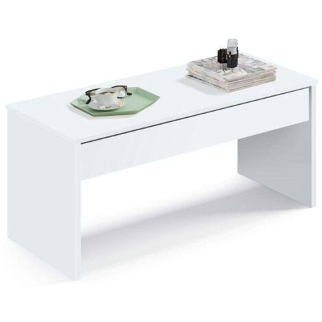 Table basse relevable blanche moderne Kamet, meuble de salon et de salle à manger, surface 47-58 x 100 x 50 cm (1/3)