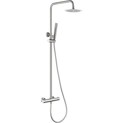 Imex – Colonne de douche thermostatique extensible en acier inox – Pommeau Ø20cm anticalcaire – Flexo renforcé 1.5m – Finition nickel brossé (1/5)