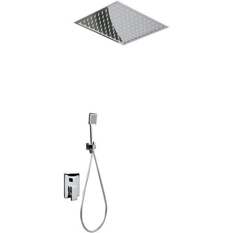 Colonne de douche encastrée monocommande GTG008 – Finition chromée – Pommeau 30x30 – Acier et laiton – 2 voies avec flexo et douchette – Imex Products (1/2)