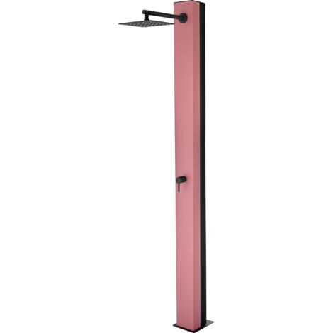 IMEX Douche de piscine en acier inoxydable S316 design rose corail et noir mat robinet mono-voie diffuseur anti-calcaire 250x250mm capacite reservoir 39L modele PHOENIX (1/5)