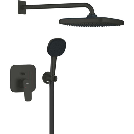 Grohe – Colonne de douche hydromassante Tempesta 250 Cubeo – Monomando mural avec 2 jets – Finition noir mat – Bras mural 380 mm (1/2)