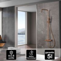 Imex – Colonne de douche thermostatique extensible – Finition or rose brossé – Pommeau Ø20 anticalcaire – Corps en laiton – Flexo PVC inclus