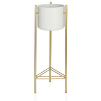 Cache-pot sur Pied en Métal Doré et Pot Blanc - Hauteur 80cm