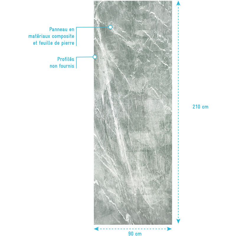 Pannello a parete con doccia composita - foglio di pietra e cemento - 90 x  210 cm - Ghiaccio verde 90