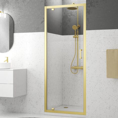 Porta girevole per doccia 80x200cm - Profilo Oro Spazzolato - Vetro temperato 6 mm - GOLDY CRUSH