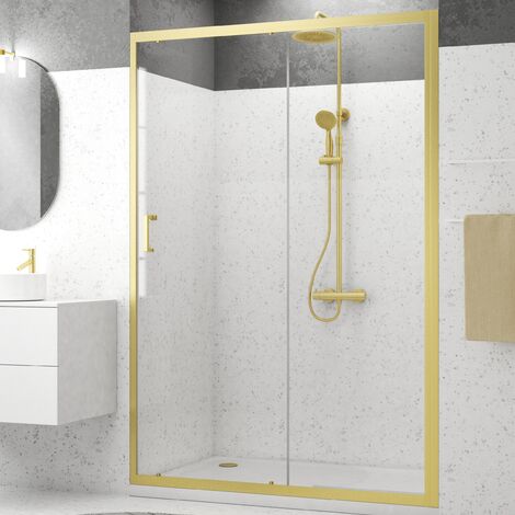 Porta scorrevole per doccia 140x200cm - Profilo Oro Spazzolato - Vetro temperato 6 mm - GOLDY CRUSH