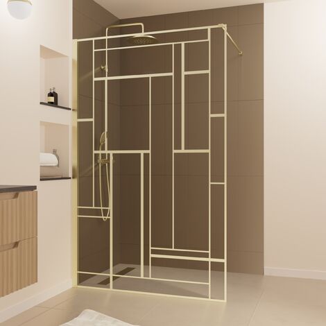 Parete Doccia 120x195cm Serigrafia Art Deco - Profilo Oro Spazzolato -  GATSBY