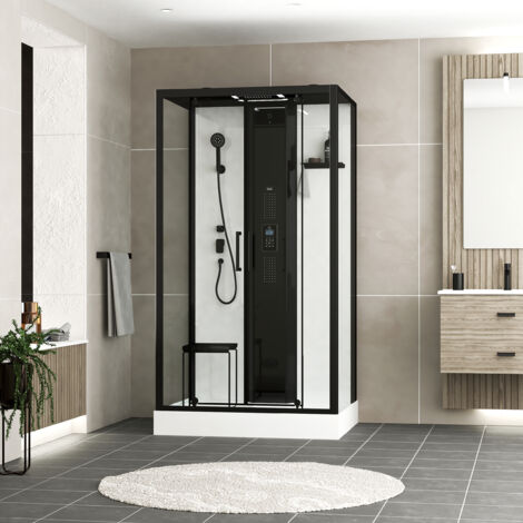 Cabina doccia Rettangolare 115x90x218 cm - Funzione HAMMAM, getti idromassaggio, LED e Bluetooth