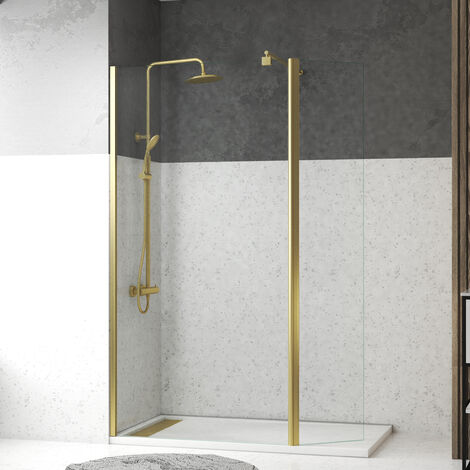 Parete Doccia Trasparente con Deflettore 100+40x200cm - Profilo + Barra Estensibile Oro Dorato