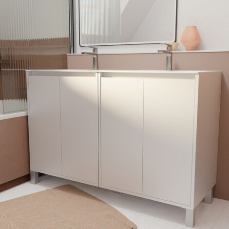 Set Mobile Bagno 120 cm Laccato Bianco 4 Ante con Lavabo in Ceramica - XENOS (1/5)