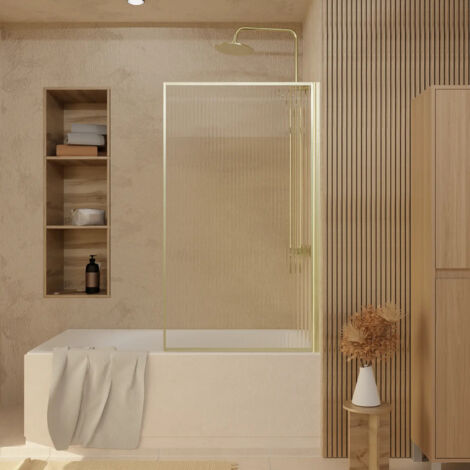 Parete Vasca Pieghevole 80x140cm - Vetro Temperato Ondulato 5mm e Profilo Oro Spazzolato