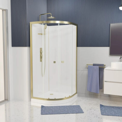 Cabina doccia Semicircolare 90x90 - Piatto Basso - Pannelli Bianchi e Profili Oro Spazzolato