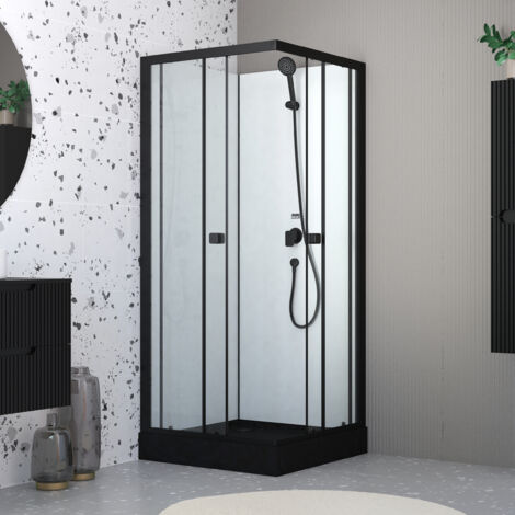 Cabina doccia quadrata 80x80x200 cm - Porte scorrevoli - Piatto nero opaco (1/5)