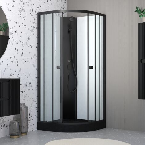 Cabina doccia semicircolare 85x85x200 cm - Porte scorrevoli - Piatto nero opaco