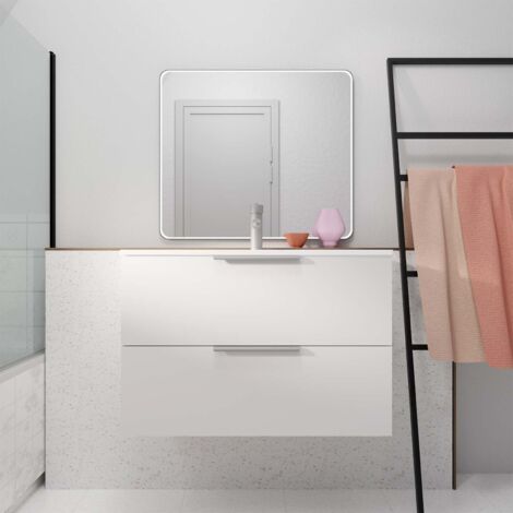 Mobile bagno 80 cm sospeso bianco 2 cassetti - lavabo bianco