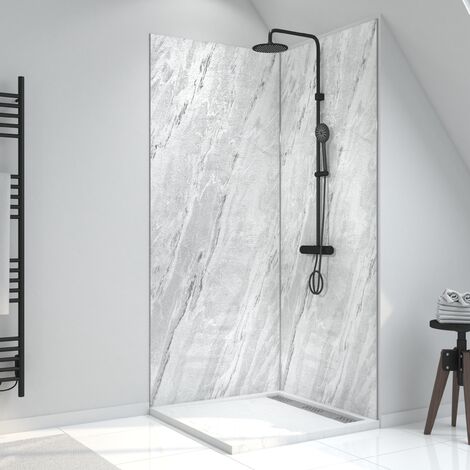 Pannello a parete con doccia composita - Foglio di pietra e cemento - 90 x  210 cm - Ghiaccio Lunar 90