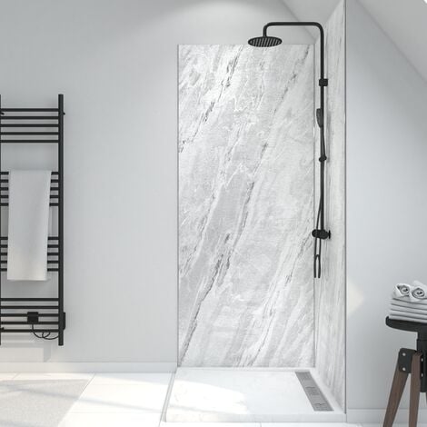 Pannello a parete con doccia composita - Foglio di pietra e cemento - 90 x  210 cm - Ghiaccio