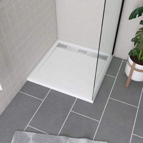 Piatto doccia in acrilico Bianco 80x80x4 cm - Griglia Lineare Cromata - WHITENESS II