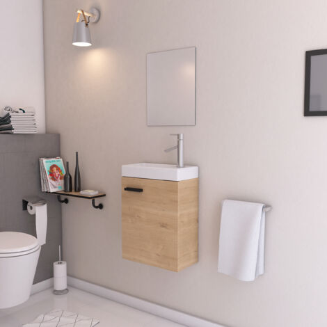 Mobile de bagno Effetto Legno con lavabo 41x50x22cm e Specchio - SMALLLY WOOD
