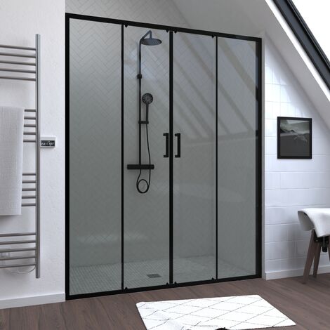 Parete doccia 2 porte scorrevoli 160x200 cm - Vetro trasparente - Profilo nero - CRUSH