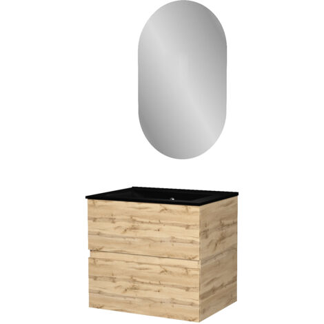 Mobile Bagno 80cm 2 AnteRovere Naturale + Lavabo Ceramica Bianca