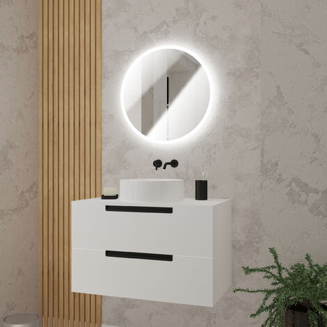 EASY-Mobile bagno 2 cassettoni da 80 cm con lavabo e specchio con lampada  led bianco