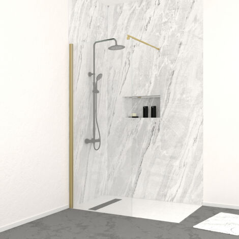 Parete doccia 80x200 cm - Vetro temperato 8 mm - Finitura oro spazzolato - FREEDOM 2 GOLD