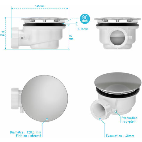 Piletta per piattio doccia con diametro di 90 mm - Copertura oro