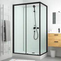 Cabina Doccia Rettangolare 110x80x197 cm - Porta Scorrevole - Fondi Bianchi & Profili Nero Opaco