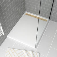 Piatto doccia in acrilico bianco 90x120x4 cm + griglie lineari cromo e oro spazzolato - WHITENESS II