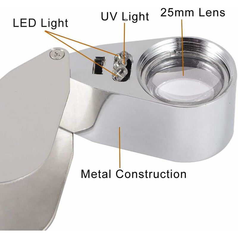 40Fach Lupe Juwelierlupe mit 2 LED Lampe 1 Falschgeld-Prüff-Lampe GY 