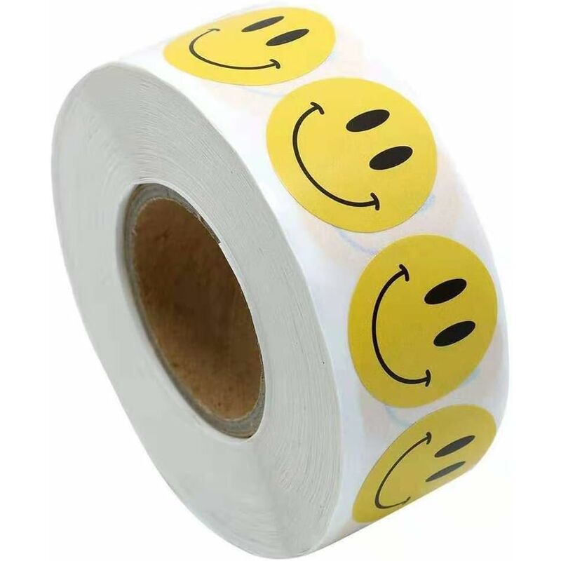 500 Stück gelbe Happy Face Circle Dot Sticker, runde Klebeetiketten, 500  Etiketten auf einer Rolle, DIY Geschenkverpackung,SOEKAVIA