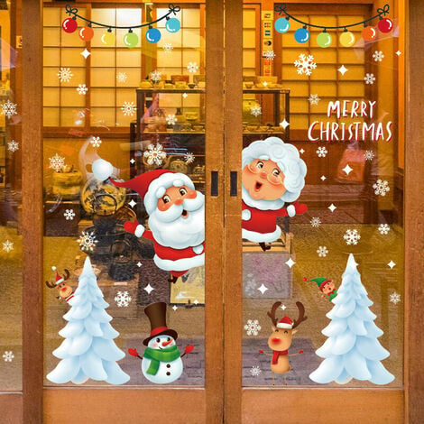 Weihnachts-Fensteraufkleber, Weihnachtsaufkleber, DIY-Dekoration,  Fensteraufkleber, Fensteraufkleber, Wandaufkleber, Rentier-Aufkleber,  Schneeflocken-Aufkleber, Weihnachtsmann, statische Aufkleber,SOE