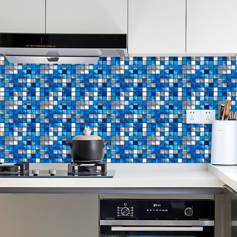 Wandaufkleber, Mosaik-Fliesenaufkleber, grau, blau, Fliesenkleber, PVC,  Mosaikfliesen, wasserdicht, ölbeständig, DIY-Aufkleber, 10 Stück/15 x 15 cm
