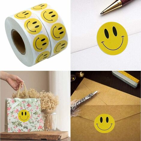 500 Stück gelbe Happy Face Circle Dot Sticker, runde Klebeetiketten, 500  Etiketten auf einer Rolle, DIY