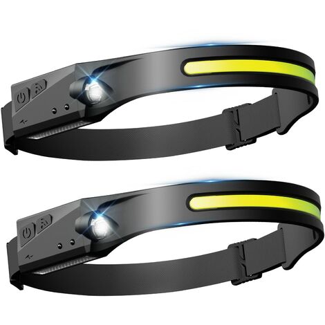 2PCS Stirnlampe LED Wiederaufladbar USB Superheller Kopflampe Superheller  350 Lumen Kopflampe 230° COB Sensor Stirnlampe
