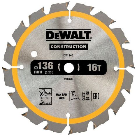 DEWALT DT1946-QZ - scie circulaire portative pourla construction 136x30mm 18D ATB20 °