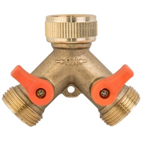 3/4" regulierbarer 2-fach-Verteiler mit Hahnanschluss und Kugelhähnen aus Messing