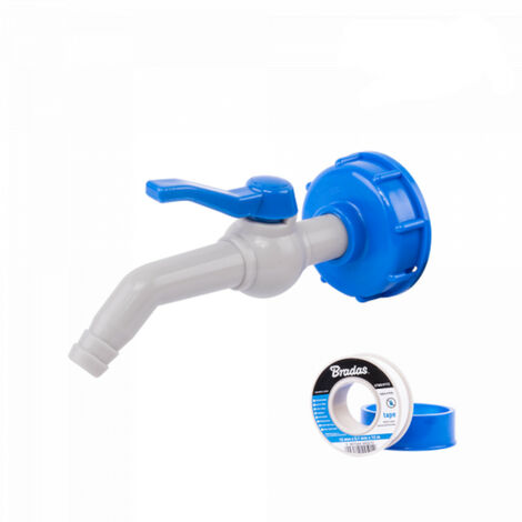 IBC Wasserhahn 45°, IG S60x6 für 13 mm Schlauch mit PTFE-Band (1/2)