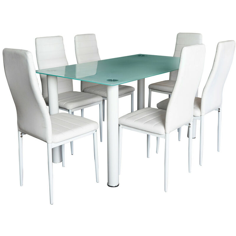 Conjunto de mesa y 6 sillas en color blanco