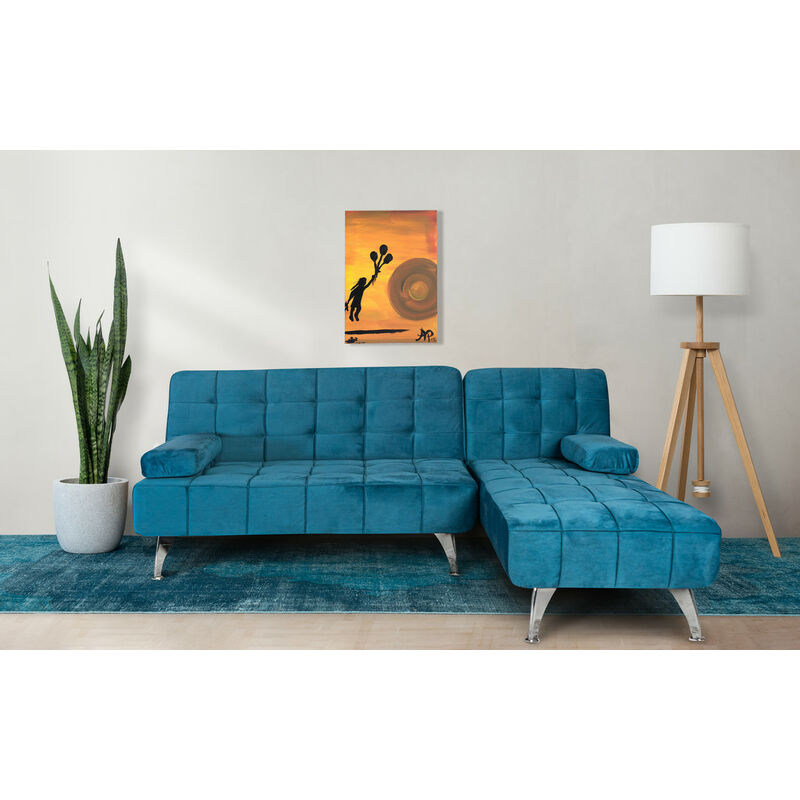 Sofá chaise longue azul terciopelo de 3 plazas convertible en cama