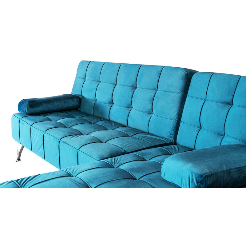 Sofá chaise longue azul terciopelo de 3 plazas convertible en cama