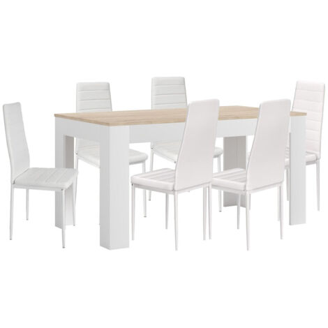 Mesa Extensible de Comedor o Cocina + 6 Sillas en Polipiel/metal